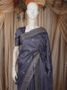 Dusty Steel Blue Floral Thread Embroidered Design Pure Tussar Fancy Saree with Floral Border
