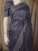 Dusty Steel Blue Floral Thread Embroidered Design Pure Tussar Fancy Saree with Floral Border