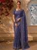 Dusty Steel Blue Floral Thread Embroidered Design Pure Tussar Fancy Saree with Floral Border