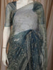 Dusty Steel Blue Floral Vine Stone Embellished Design Organza Party Wear Saree with Scalloped Border