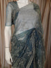 Dusty Steel Blue Floral Vine Stone Embellished Design Organza Party Wear Saree with Scalloped Border