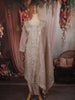 Dusty Taupe Beige Floral Vine Thread Embroidered Design Tissue Silk Straight Cut Salwar Suit with Dupatta