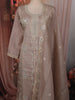 Dusty Taupe Beige Floral Vine Thread Embroidered Design Tissue Silk Straight Cut Salwar Suit with Dupatta