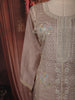 Dusty Taupe Beige Floral Vine Thread Embroidered Design Tissue Silk Straight Cut Salwar Suit with Dupatta