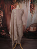 Dusty Taupe Beige Floral Vine Thread Embroidered Design Tissue Silk Straight Cut Salwar Suit with Dupatta