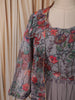 Dusty Taupe Grey Floral Printed and Beads Embroidered Design Chiffon Palazzo Suit with Over Coat