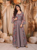 Dusty Taupe Grey Floral Printed and Beads Embroidered Design Chiffon Palazzo Suit with Over Coat