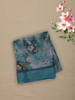 Dusty Teal Blue Floral Printed Design Chiffon Saree