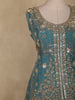Dusty Teal Blue Floral Sequins and Beads Embroidered Design Organza Palazzo Suit with Dupatta