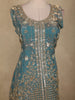Dusty Teal Blue Floral Sequins and Beads Embroidered Design Organza Palazzo Suit with Dupatta