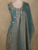 Dusty Teal Blue Floral Sequins and Beads Embroidered Design Organza Palazzo Suit with Dupatta