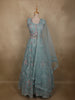 Dusty Teal Blue Floral Thread and Beads Embroidered Design Net Lehenga With Net Dupatta