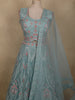 Dusty Teal Blue Floral Thread and Beads Embroidered Design Net Lehenga With Net Dupatta