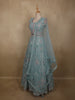 Dusty Teal Blue Floral Thread and Beads Embroidered Design Net Lehenga With Net Dupatta