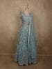 Dusty Teal Blue Floral Thread and Beads Embroidered Design Net Lehenga With Net Dupatta