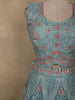 Dusty Teal Blue Floral Thread and Beads Embroidered Design Net Lehenga With Net Dupatta