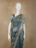 Dusty Teal Blue Floral Zari and Stone Embellished Design Organza Designer Saree