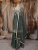 Dusty Teal Blue Floral Zari embroidered Design Organza Lehenga with Dupatta