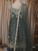 Dusty Teal Blue Floral Zari embroidered Design Organza Lehenga with Dupatta