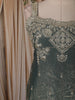 Dusty Teal Blue Floral Zari embroidered Design Organza Lehenga with Dupatta