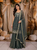 Dusty Teal Blue Floral Zari embroidered Design Organza Lehenga with Dupatta