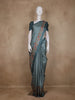 Dusty Teal Blue Solid Woven Design Tussar Saree with Floral Printed Border