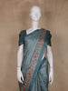 Dusty Teal Blue Solid Woven Design Tussar Saree with Floral Printed Border