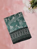 Dusty Teal Green Leaf Printed Design Mixed Cotton Saree