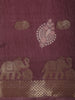 Dusty Wine Elephant Motif Zari Woven Design Mixed Cotton Saree with Zari Border
