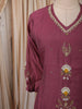Dusty Wine Mauve Floral Motif Beads Embroidered Design Cotton Straight Cut Salwar Suit with Matching Designer Dupatta