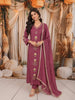Dusty Wine Mauve Floral Motif Beads Embroidered Design Cotton Straight Cut Salwar Suit with Matching Designer Dupatta