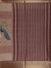 Dusty Beige Peacock And Lotus Print Semi Tussar Saree - Diadem