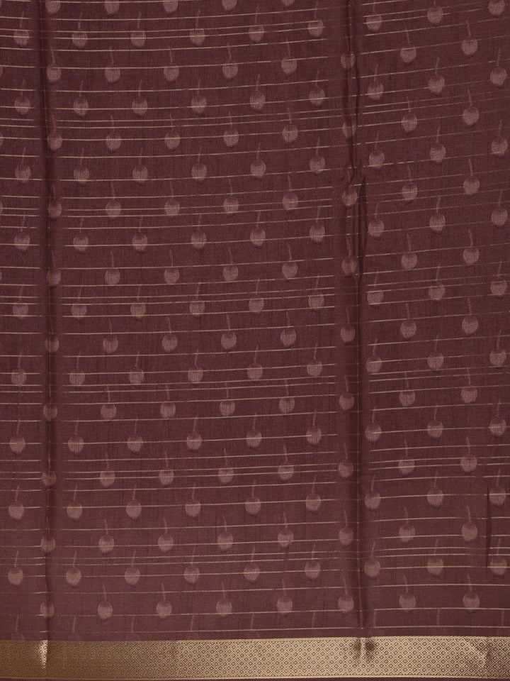 Dusty Beige Peacock And Lotus Print Semi Tussar Saree - Diadem