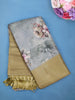Dusty Blue Vintage Floral Printed Soft Silk Saree - Diadem