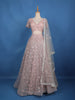 Dusty Blush Pink Floral And Sequins Embroidered Net Lehenga for Bridesmaids - Diadem