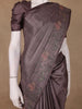 Dusty Mauve Solid Design Semi Tussar Saree With Floral Printed Border - Diadem