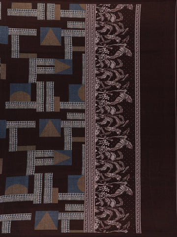 Dusty Mauve Solid Design Semi Tussar Saree With Floral Printed Border - Diadem
