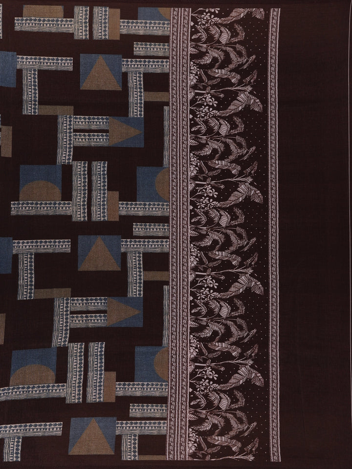 Dusty Mauve Solid Design Semi Tussar Saree With Floral Printed Border - Diadem