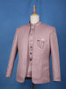 Dusty Mauve Textured Jacquard Men's Suit with Chain Brooch Detailing - Diadem