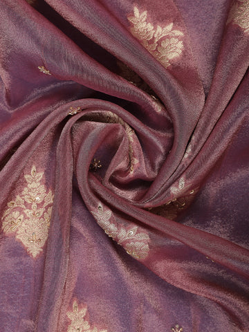Dusty Peach Floral Zari Sequin Embellishment Organza Saree - Diadem