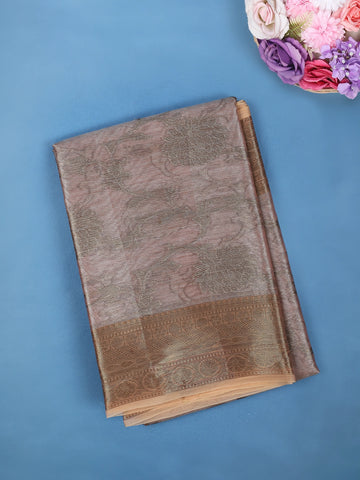 Dusty Peach Pink Floral Design Tissue Silk Saree - Diadem