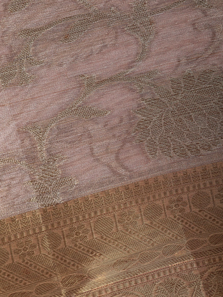 Dusty Peach Pink Floral Design Tissue Silk Saree - Diadem