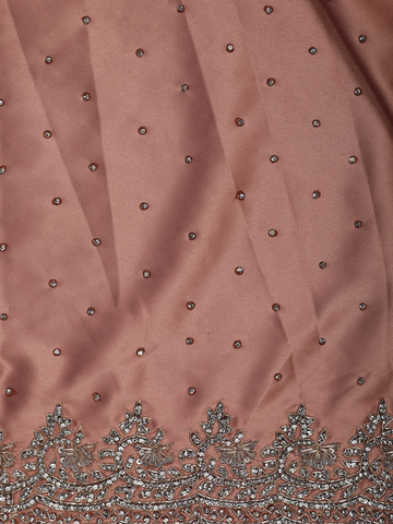 Dusty Peach Stone Embellishment Satin Saree - Diadem