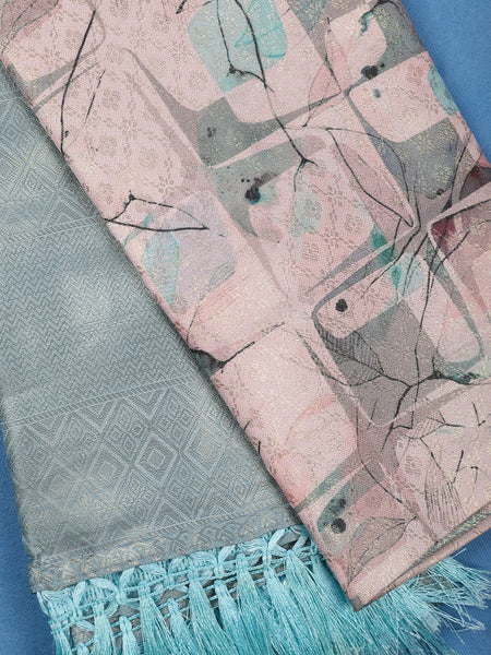 Dusty Pink Abstract Leaf and Geometric Digital Print Soft Silk Saree - Diadem