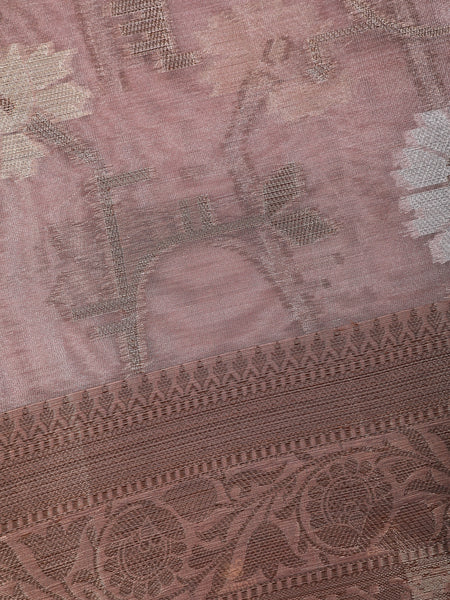 Dusty Pink Floral Design Tissue Silk Saree - Diadem
