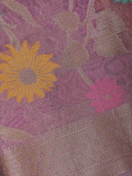 Dusty Pink Floral Design Zari Work Tissue Silk Saree - Diadem