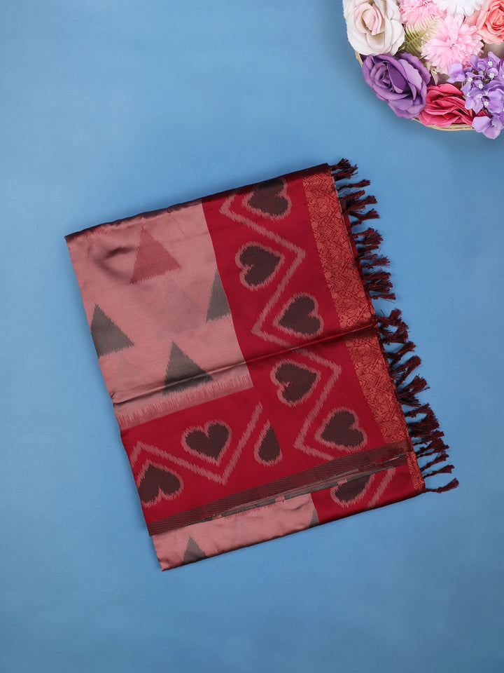 Dusty Pink Geometric Heart Woven Tissue Silk Saree - Diadem