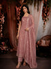 Dusty Rose Floral Zari Embroidered Design Tissue Unstitched Salwar Material with Dupatta