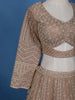 Dusty Rose Gold Floral Motif Embroidery Bridal Net Lehenga Set - Diadem