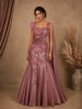 Dusty Rose Mauve Floral Sequins and Beads Embroidered Design Mermaid Organza Lehenga